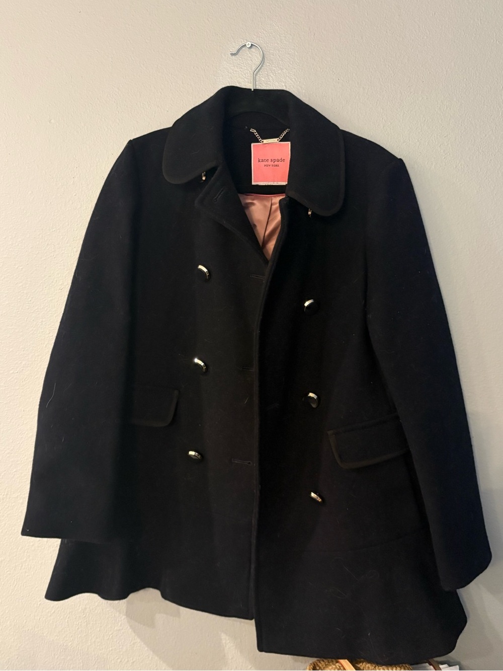 Kate Spade Navy Blue Double-Breasted Wool Peacoat